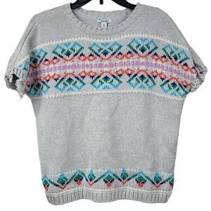 Old Navy Tribal Fair Isle Fringe Sleeve Pullover Knitted Sweater Gray Aztec XL